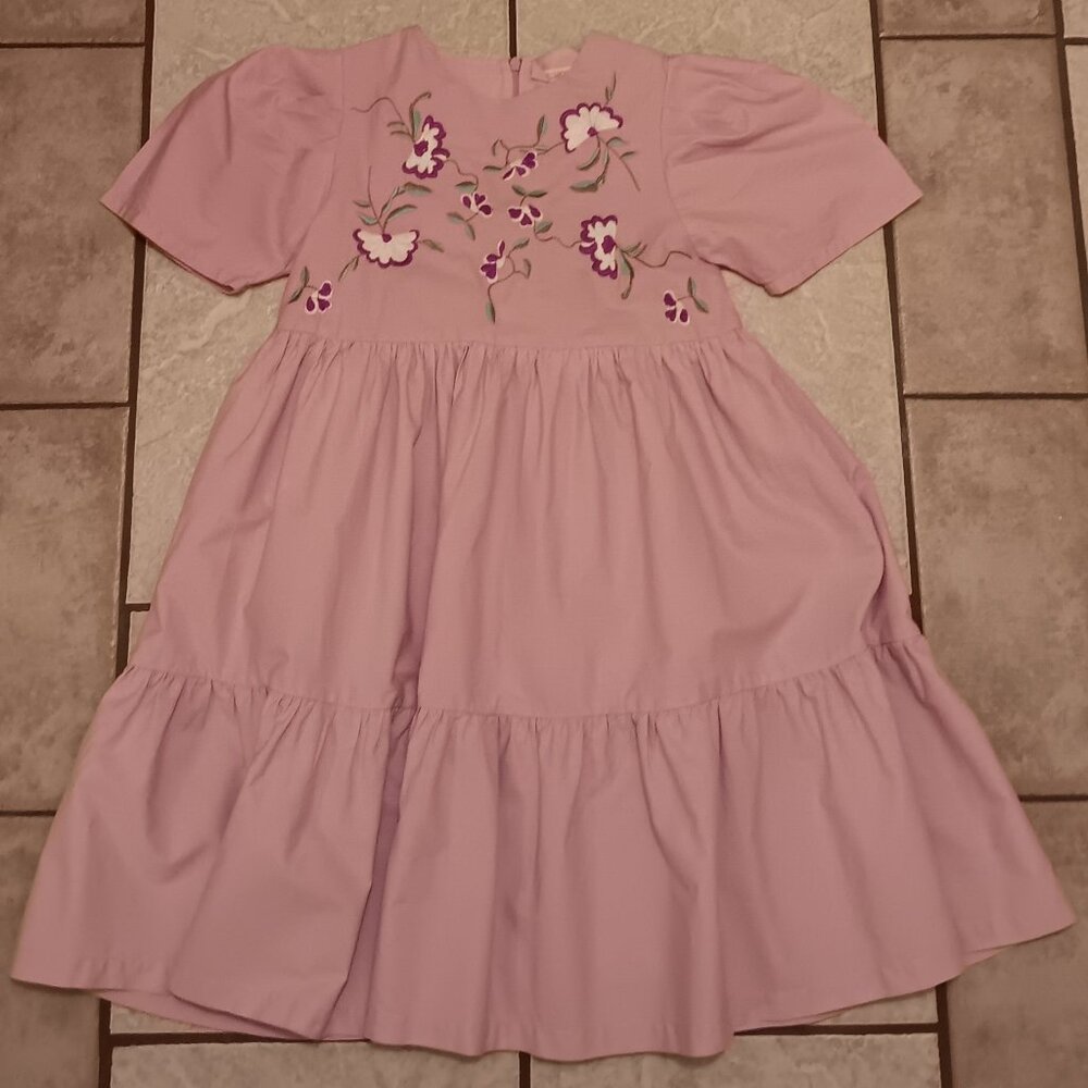 Angel & Rocket girls light purple lined tiered dress 10 yrs embroidered top EUC